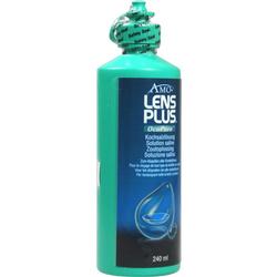 Grüne Flasche mit Kochsalzlösung für Kontaktlinsen, 240 ml.
