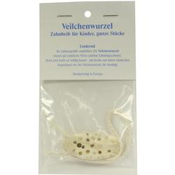Ein Beißring aus Veilchenwurzel für Kinder, in einer transparenten Verpackung.